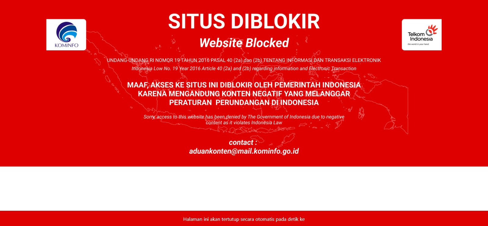 Tangkapan layar Salah satu website yang di blokir.